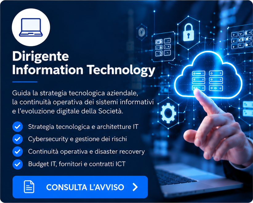Dirigente Information Technology: descrizione e requisiti nel testo accessibile seguente.