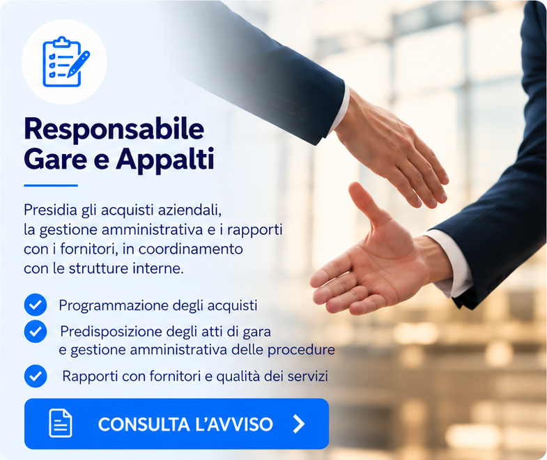 Responsabile Gare e Appalti: descrizione e requisiti nel testo accessibile seguente.